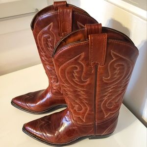 Goodyear Welt Cowboy Boots Leather Chestnut Gold Standard Snip Toe Woman Size 7C